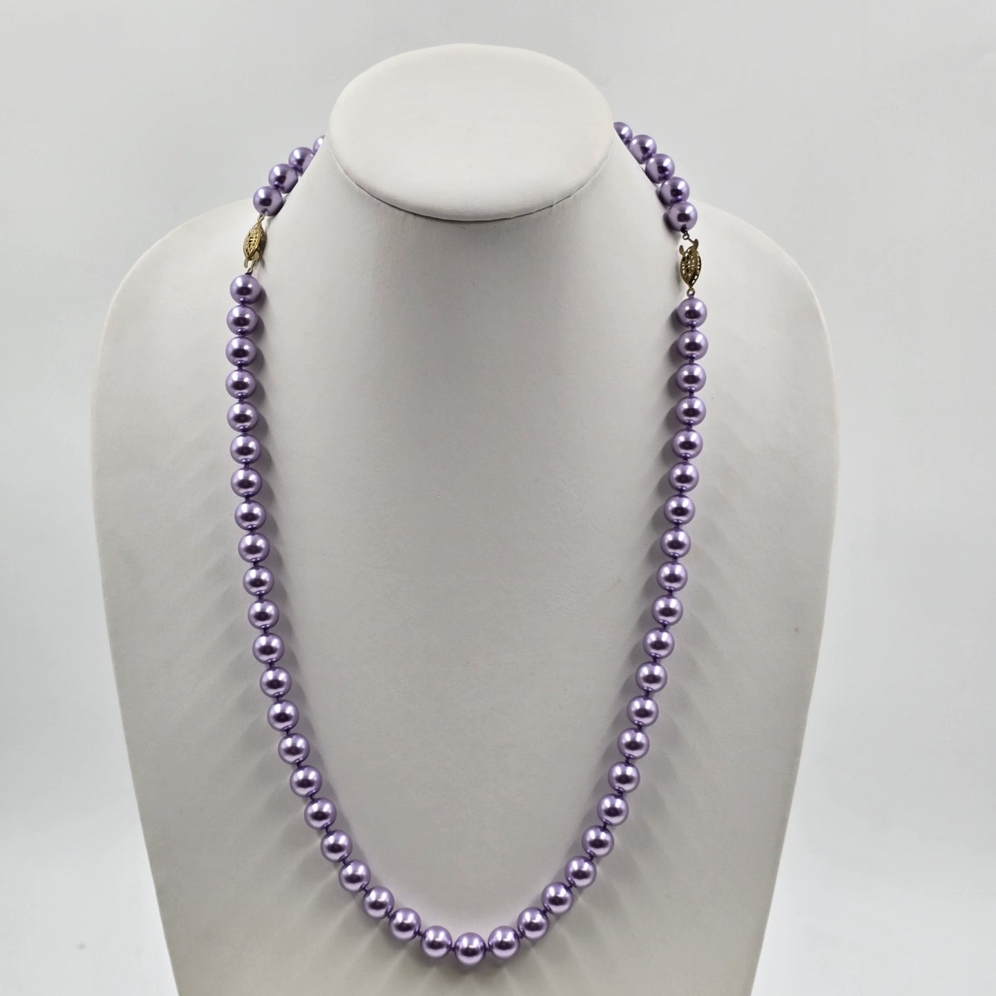 Purple Lavender Shiny Faux Pearl Beads Necklace Adjustable Length