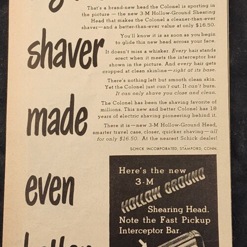 Schick Electric Shaver Closer Cleaner Faster Shaves 1948 Vintage Print Ad