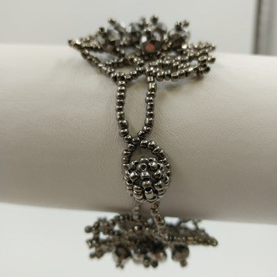 Metallic Grey Faux Pearl Chain Bracelet Faceted Beads Mesh Design 7.25"