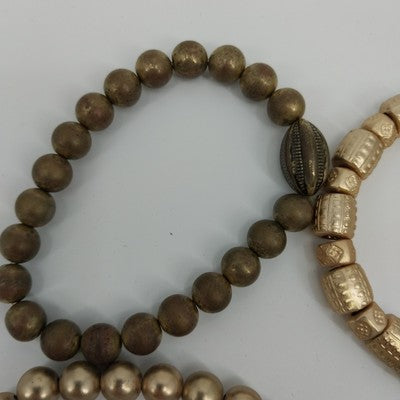 Set of 4 Bracelets in Faux Pearl Faceted Beads Brown & Gold Tone Stretchable 7"