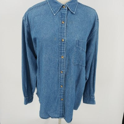 Cambridge Dry Goods Women’s Denim Shirt Size Large Long Sleeve Button Up Blue