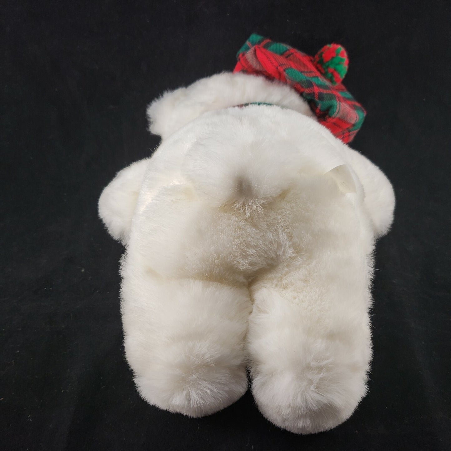White Bear Plush 13" Red Green Plaid Hat & Scarf Stuffed Animal Button Eyes Nose