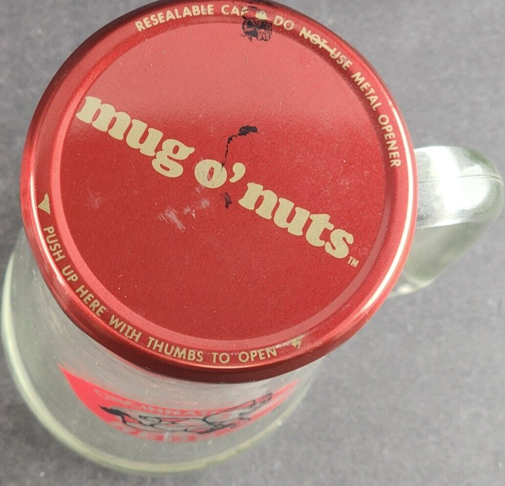 2 Cincinnati Reds Glass Stein MLB Mr Redleg Planters Peanuts Lids 1980s Vintage