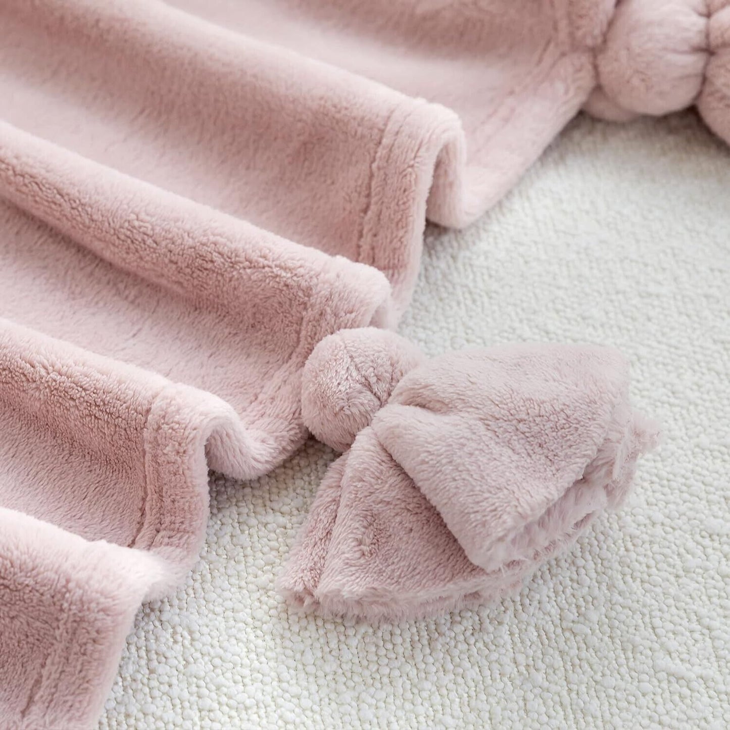 Amelie Home Velvet Throw Blanket with Knot Fringe Rose Pink 50" x 60"