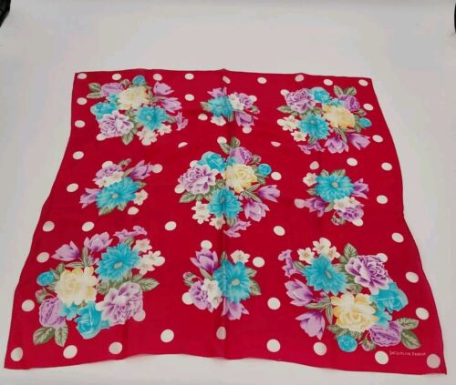 Pink Floral Head Neck Scarf 28" Square Polka Dots Vintage Headscarves Cover Up