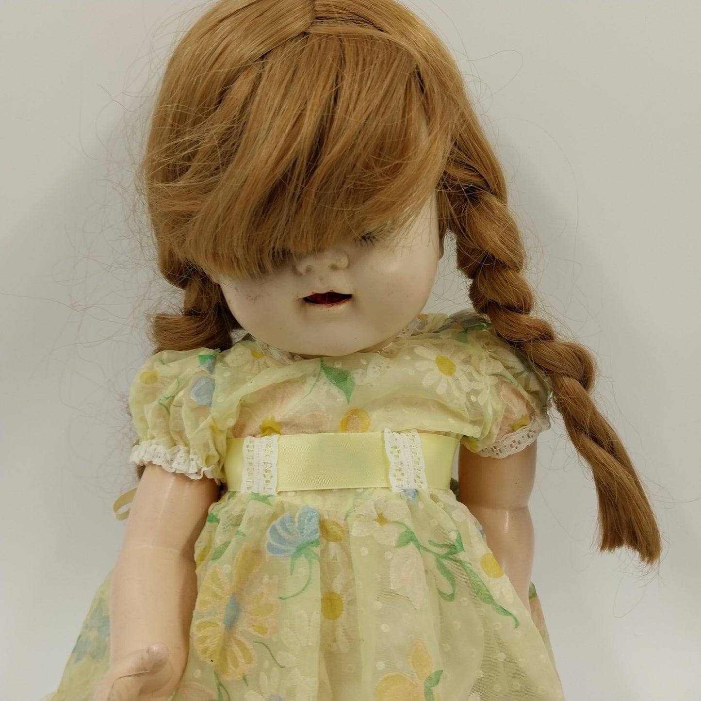 Composite Doll in Yellow Floral Dress with Blonde Hair Arms Legs Head Moves 27"