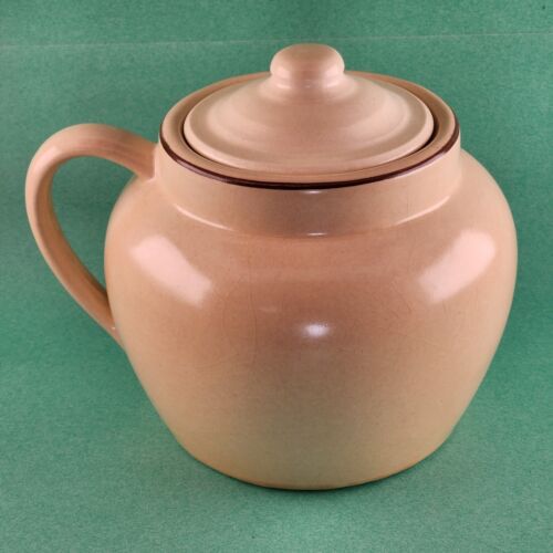 Pfaltzgraff Village 70 Bean Pot w Lid Tan with Brown 7"x 6¾" USA Vintage