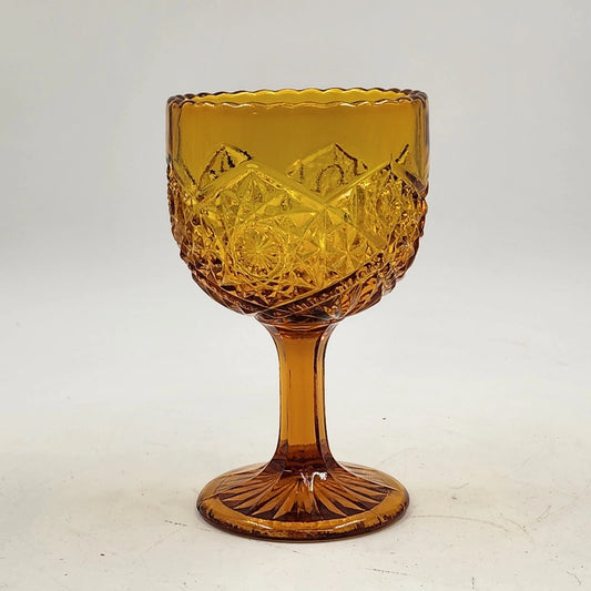 Indiana Glass Hobstar Amber Compote Goblet EAPG Pedestal 8" Vintage Scalloped