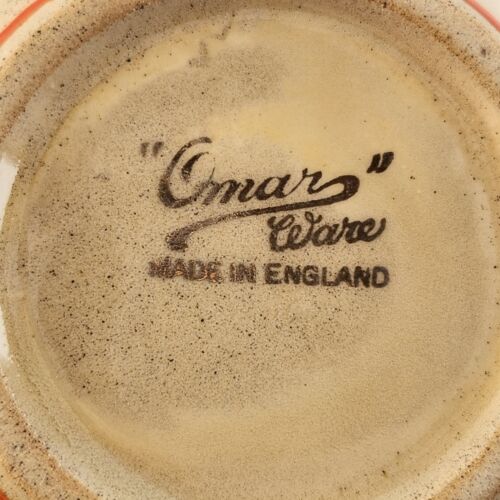 Omar Ware Tea Pot English Stoneware Beige Orange Green Trim England