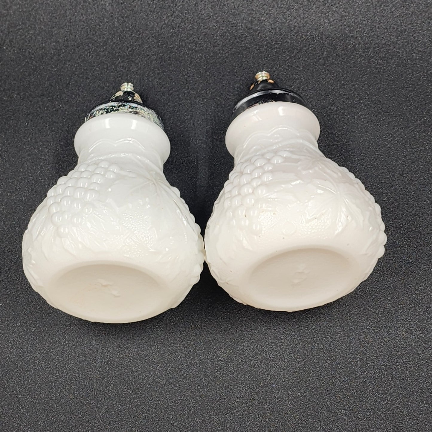 Imperial Milk Glass Grape Vine Pattern Large Salt and Pepper Shaker Set Vintage