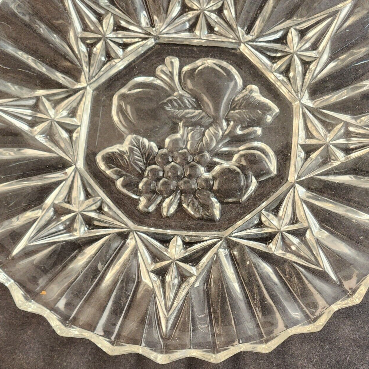Federal Cut Glass Pioneer Pressed Fruits & Vegetable 8" Diam Dessert Salad Plate