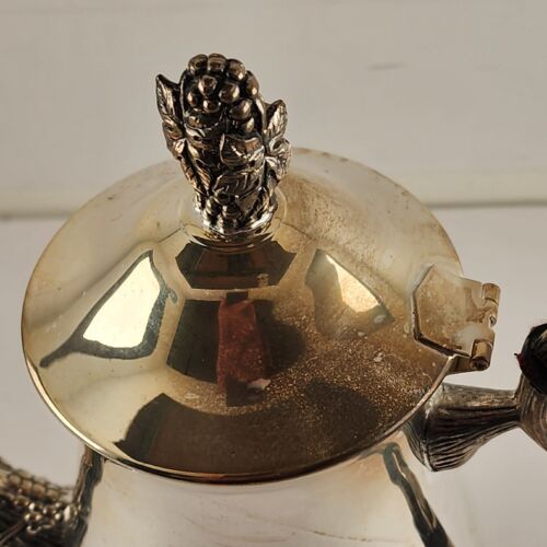 Coffee Server Set Silver Plate Grapevine Pattern with Sugar Creamer Vintage NOS