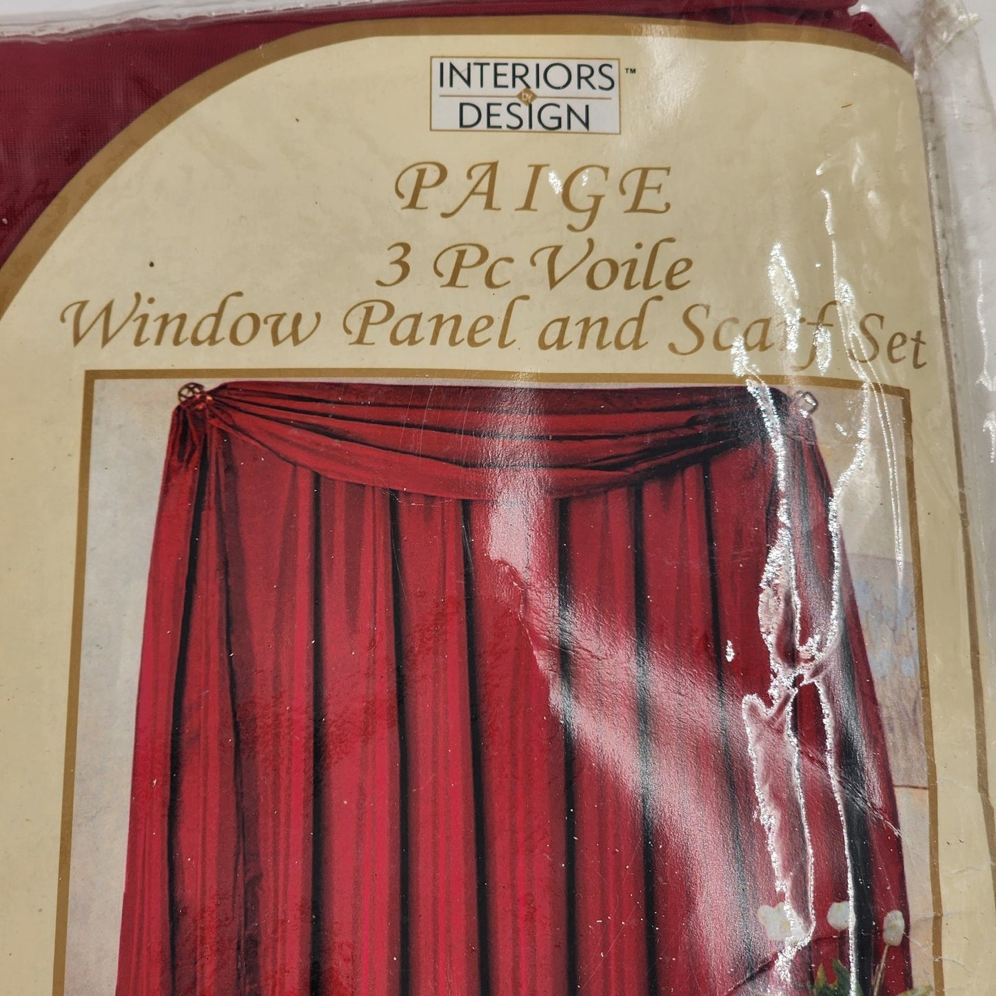 Interior Designs Paige 3 Pc Voile Window Panel & Scarf Set Dark Red 60”x84” NEW