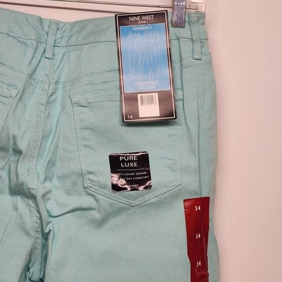 Nine West Gramercy Skinny Ankle Womens Jeans Size 14 Teal Denim Cotton Stretch
