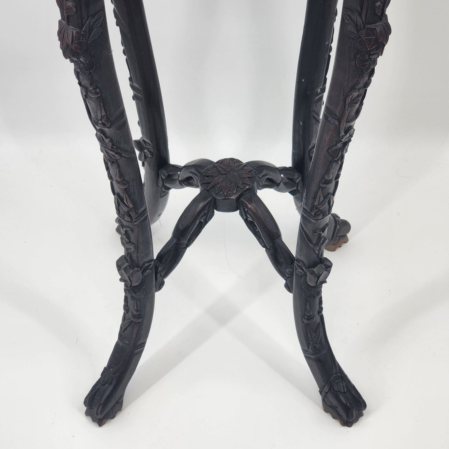 Chinese Jardiniere Tall Stand Hand Carved Wood Marble Side Pedestal Table 35"