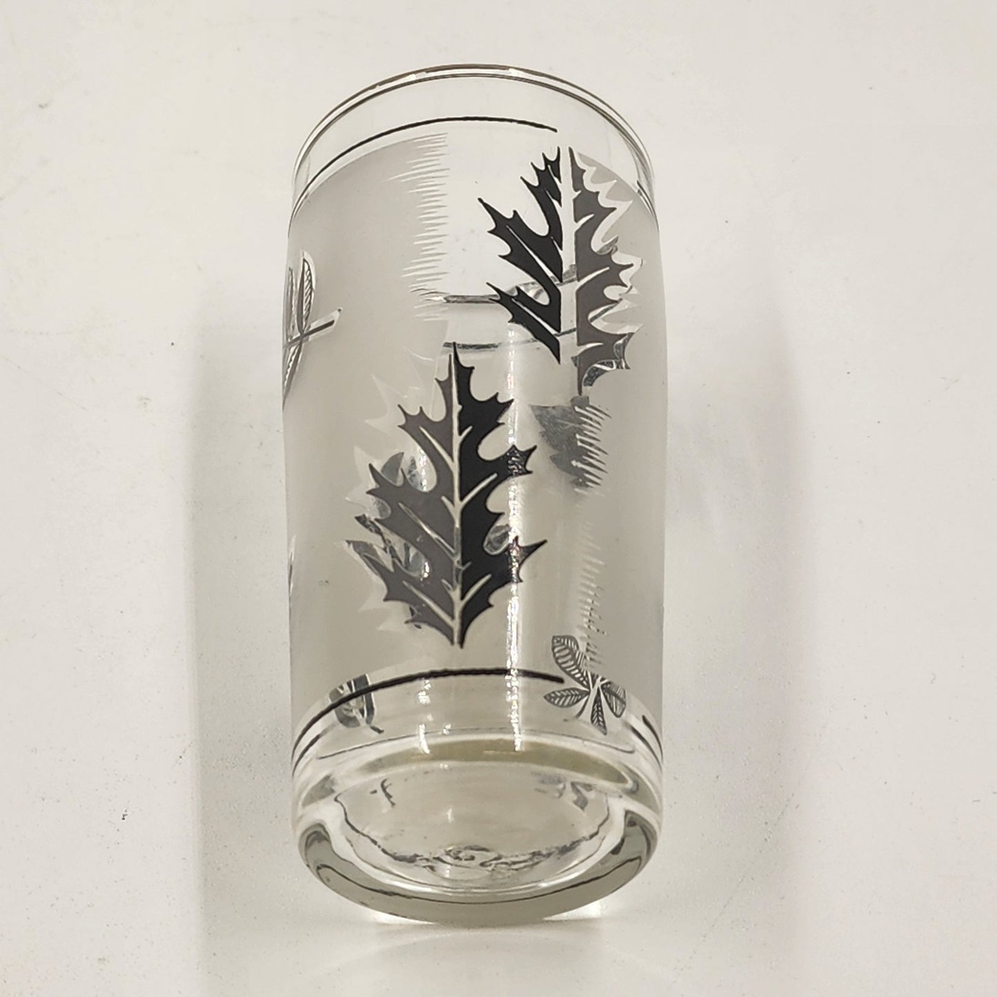 Set of 3 Libbey Frosted Silver Leaf Glasses Small Collins 4"x2" VTG