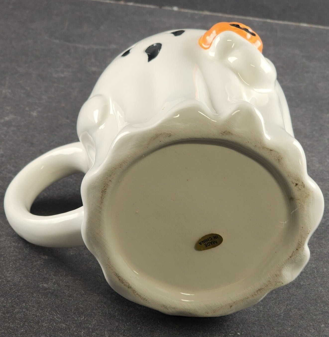 Ghost Mug 16 oz Holding a Jack-O-Lantern Halloween Scary Cup White 4.5" Tall