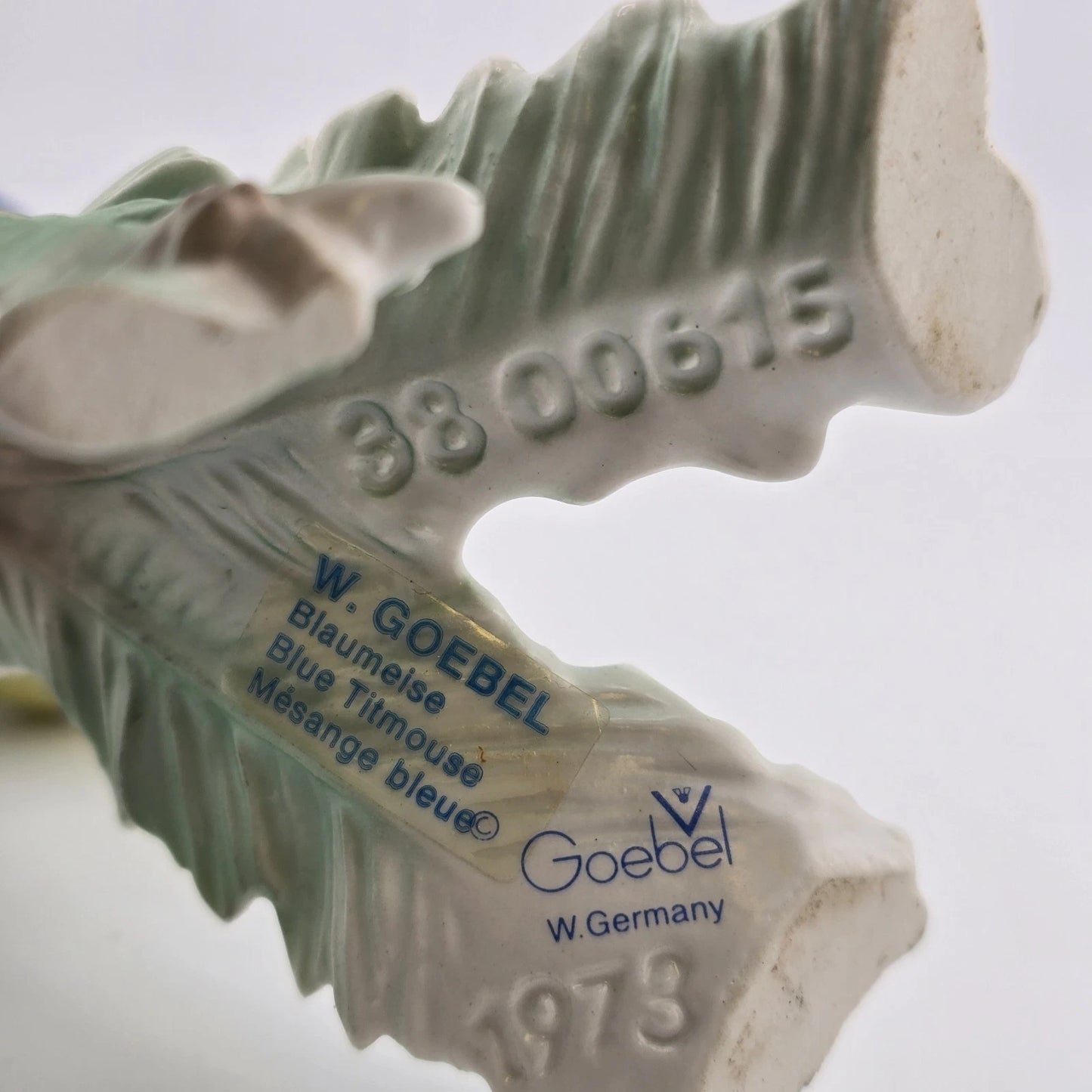 Goebel Blue Titmouse Bird on Branch Figurine 1970s W Germany Porcelain Matte 6"