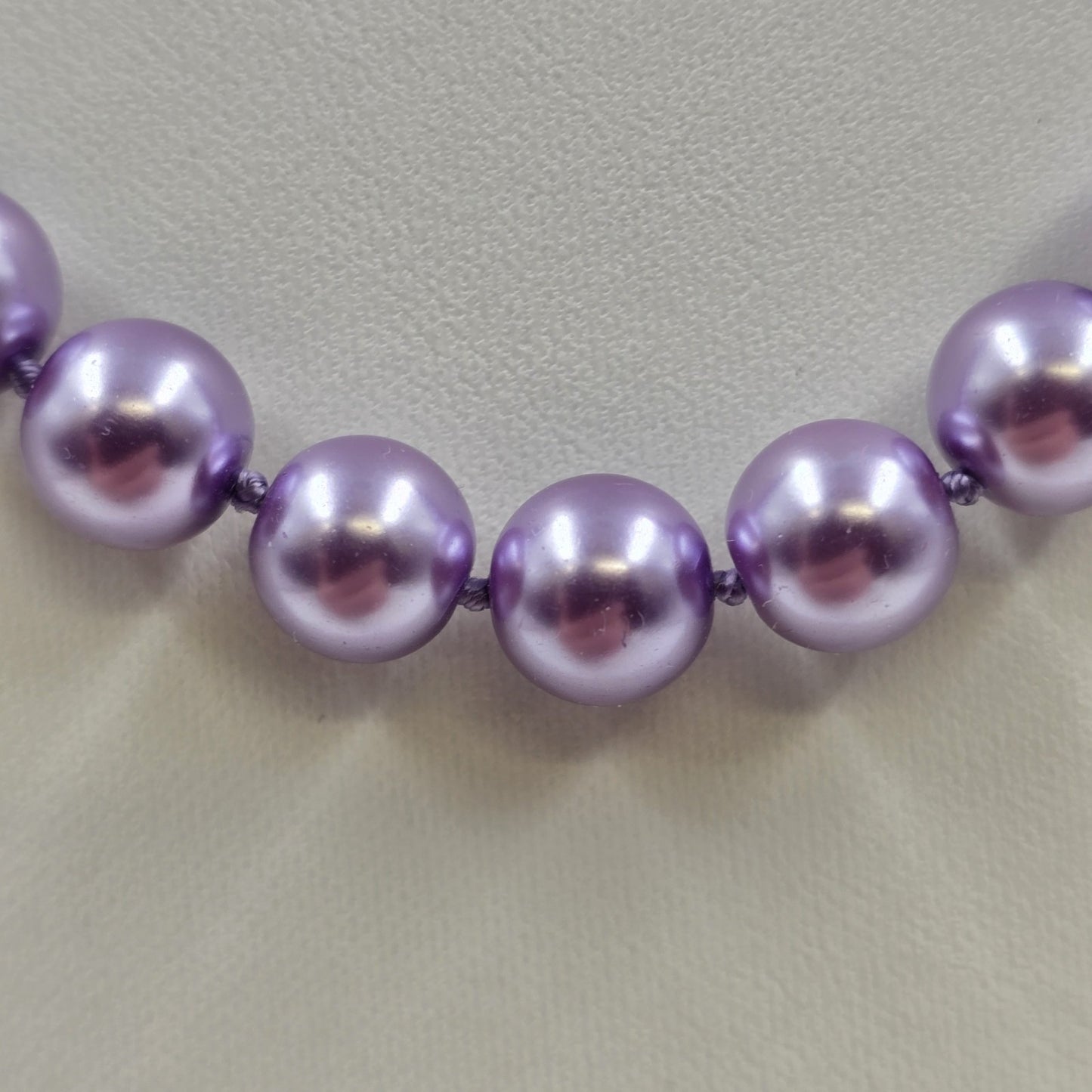 Purple Lavender Shiny Faux Pearl Beads Necklace Adjustable Length