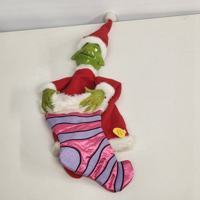 Dr Seuss Grinch Musical Pink Stocking Sock Puppet Vtg 2000