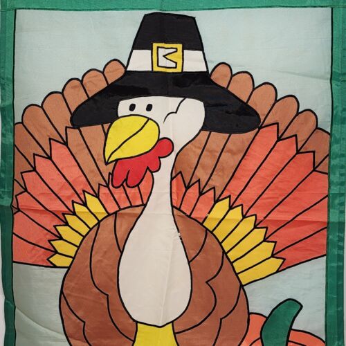 Thanksgiving Turkey Decorative Heavy Nylon Yard Flag 39" x 27" Colorful Sewn