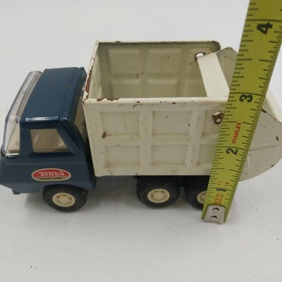 Tonka USA Blue & White Mini Garbage Truck 5.5" Long Pressed Steel 1970s Vintage