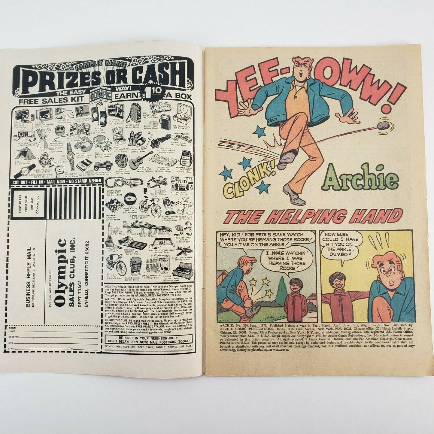 Archie Comic Book from the Archie Series Issue 226 Published in June 1973 VG