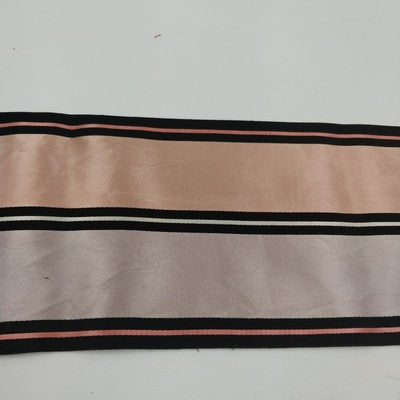 Pink Gray Black Striped Satin Sash Neck Scarf 36" x 5" Fringed Ends Vintage Wrap