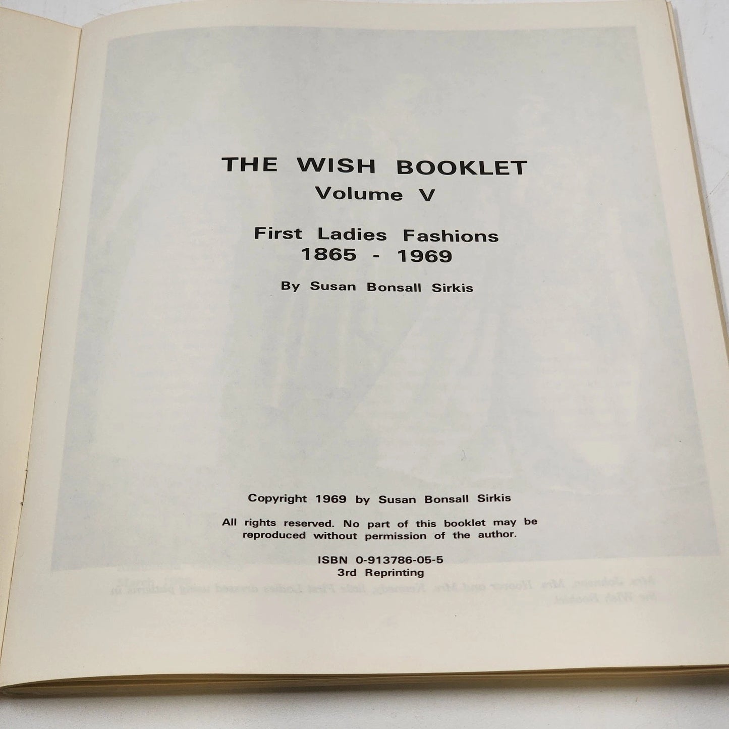 Susan Sirkis Doll Patterns The Wish Booklet First Lady Fashions 1865-1969 Vol V