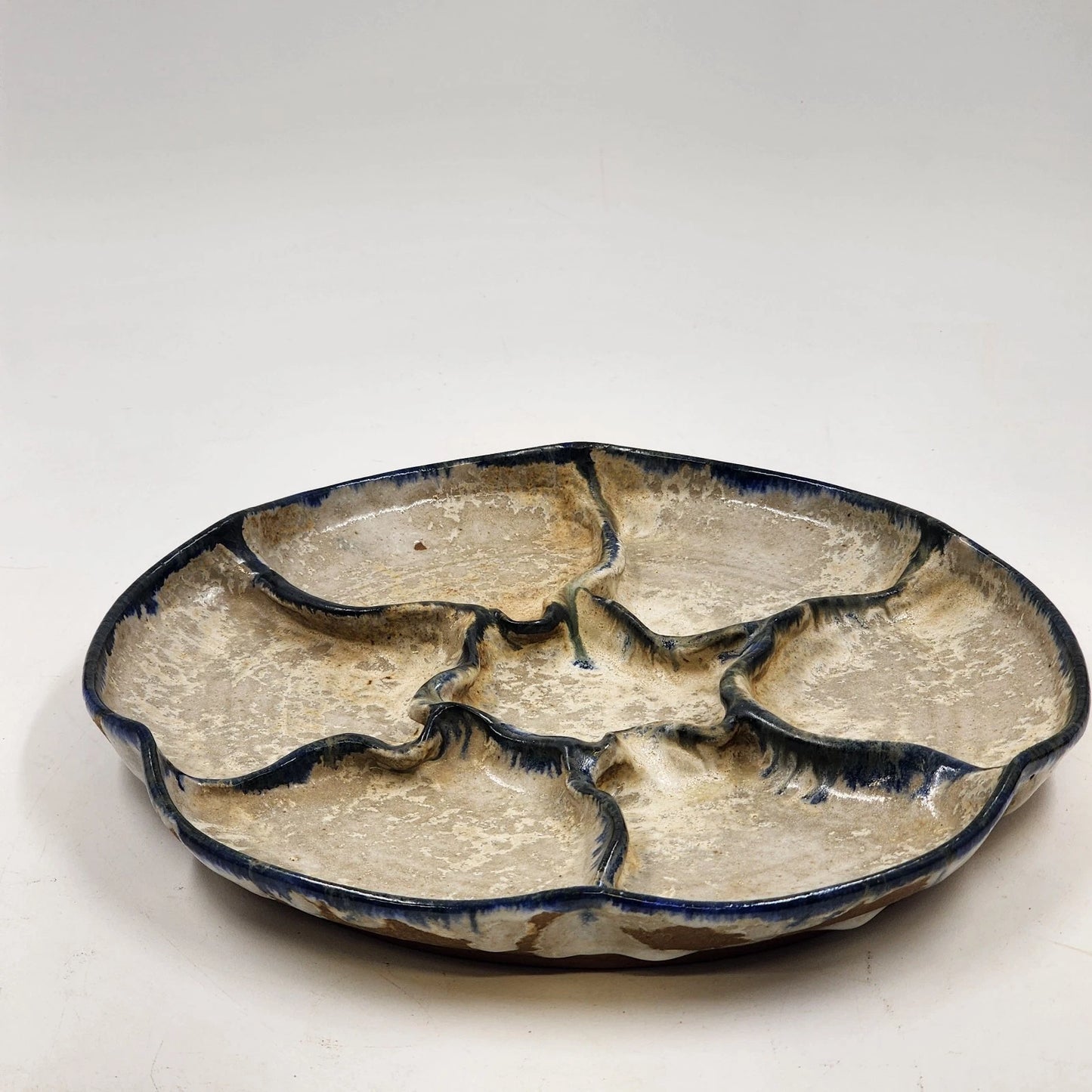 Studio Art Pottery Oyster Artichoke Plate Stoneware Serving OOAK Country
