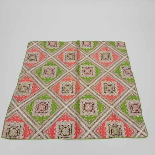Pink Green Nylon Headscarf Scarves Paisley Square Filagree Neck Sq 21"