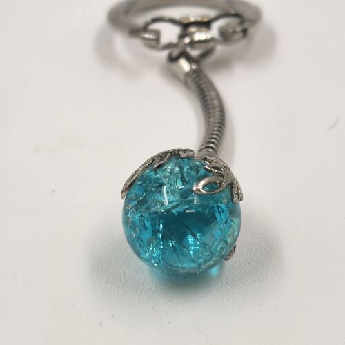 Silver Tone Key Chain with a Blue and Silver Tone Ball Charm
