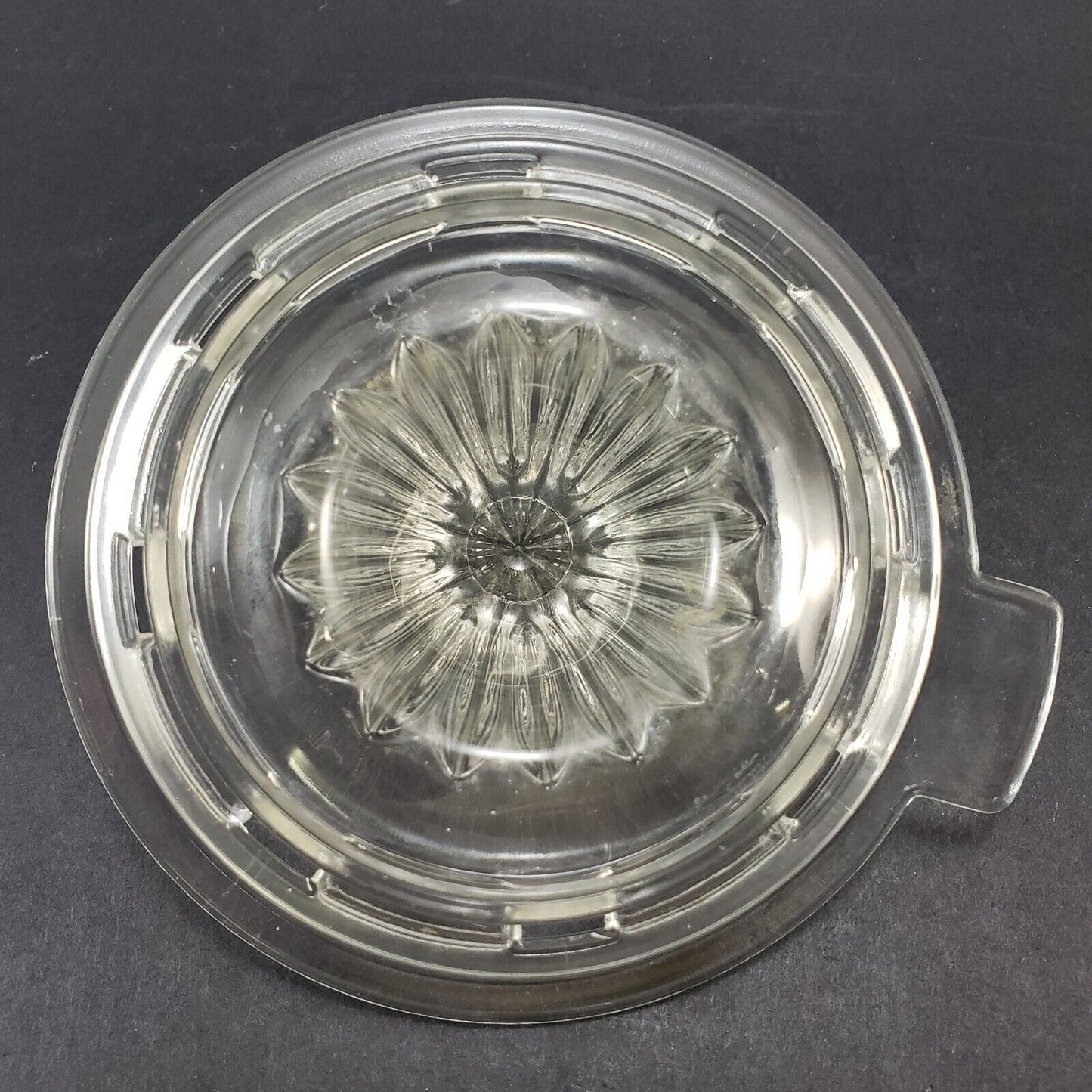 Vintage Clear Depression Glass Juicer Reamer Drain Holes Tab Handle Cup Topper