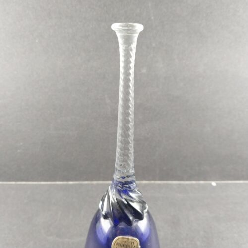 Crystal Cobalt Blue Bell w Clear Spiral Handle Bohemia Glan Czechoslovakia 7.75"