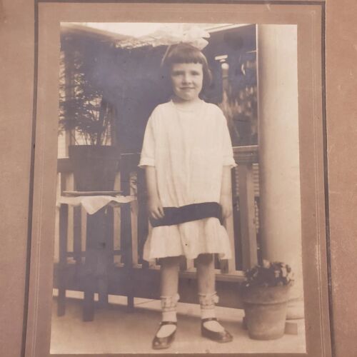 Antique Photograph Young Girl in 1920's Style Dress Black and White Paper Frame