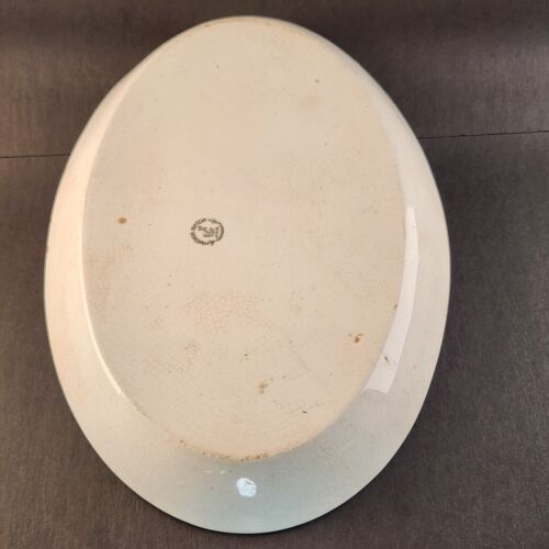 Anchor Pottery Serving Platter Trenton New Jersey JEN Green Floral 14.5" Long