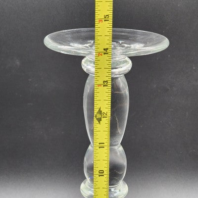 Large Hand Blown Art Candlesticks Holder Crystal Clear Glass Footed VTG 14"x4.5"