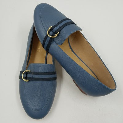 Talbots Ryan D-Ring Loafers Stripe Webbing Women's Shoes Blue Gold Low Heel 7W