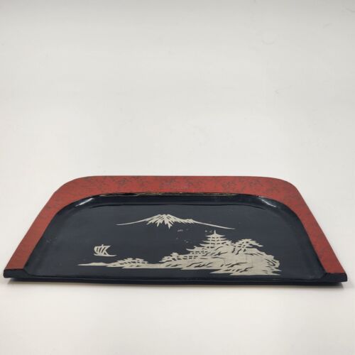 Black Lacquer Ware Wooden Crumber Crumb Tray Silent Butler Japan 8.25" x 5.25"