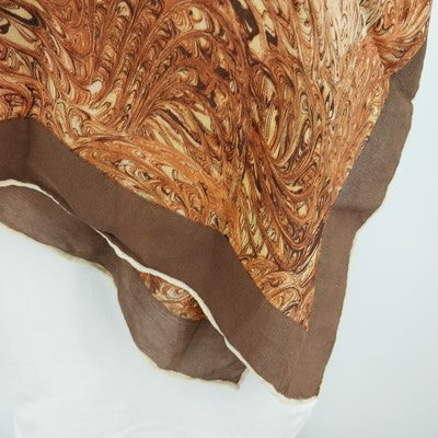 Marbled Brown Beige Scarf 26"x30" Silk Blend Dark Brown Border VTG Accessory