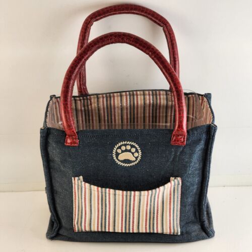 2007 Boyds Bear Club Collection Denim Tote Bag Plastic Insert Striped Lining 7"H