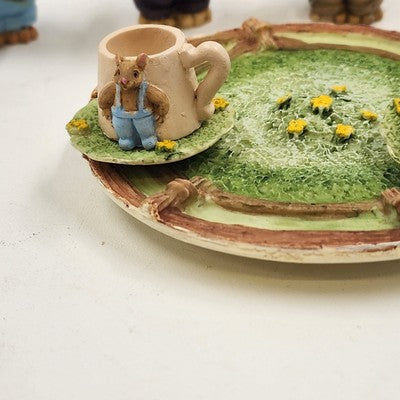 8 pcs Mini Mice Mouse Miniature Tea Set 4" Resin Vintage 1990s Collectible China
