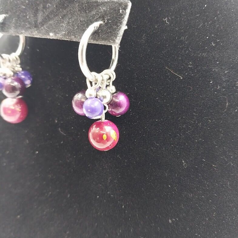 Catherines Silver Tone with Multicolor Bead Ball Dangle Earrings For Pierced Ear