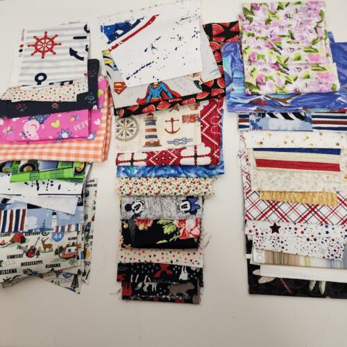 Lot Fabric Remnants Pieces Colorful Kids Outdoor Quilting Crafts Doll Clothes