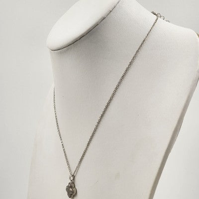 Silver Tone Chain with Pave Rhinestone Clover Shaped Pendant Long Necklace 9.5"