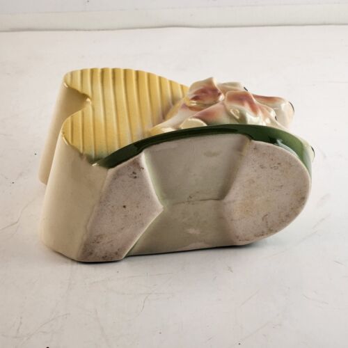 Royal Copley Dog Pottery Planter Vintage Yellow Green Flower Pot MCM