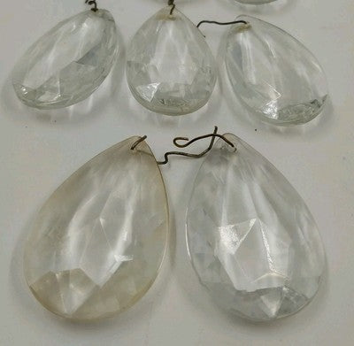 Set of 5 Almond Shaped Prisms Clear Crystal Glass 1.5" with Wire Connectors Vtg