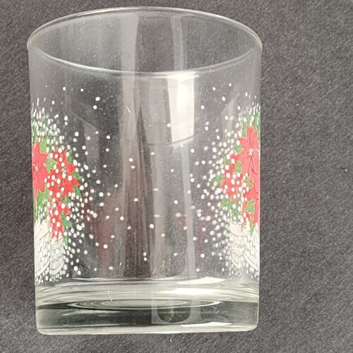 6 Luminarc Poinsettia Basket Christmas Rocks Glasses Lowball 12 oz Heavy Base