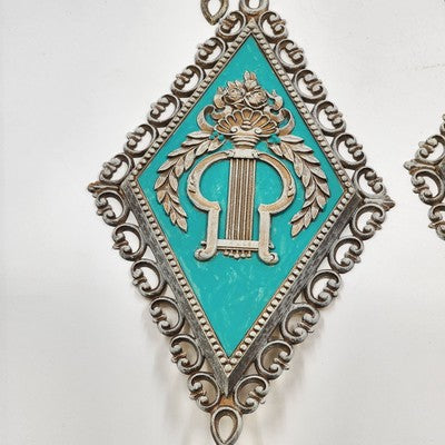 Set 4 Homco Diamond Cameo Wall Plaques Gold & Turquoise Decor Rare Mid Century