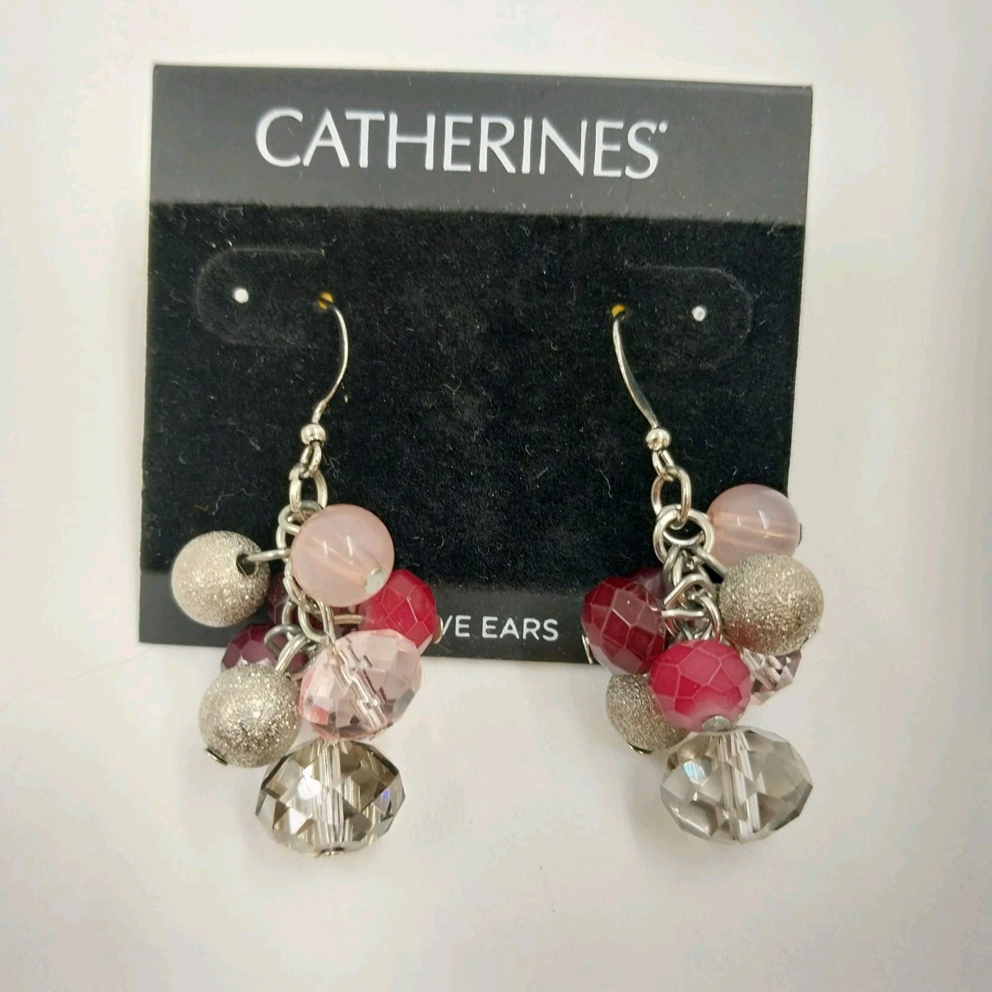 Catherines Silver Tone Multicolor Faceted Faux Pearl Beads Drop Dangle Earrings